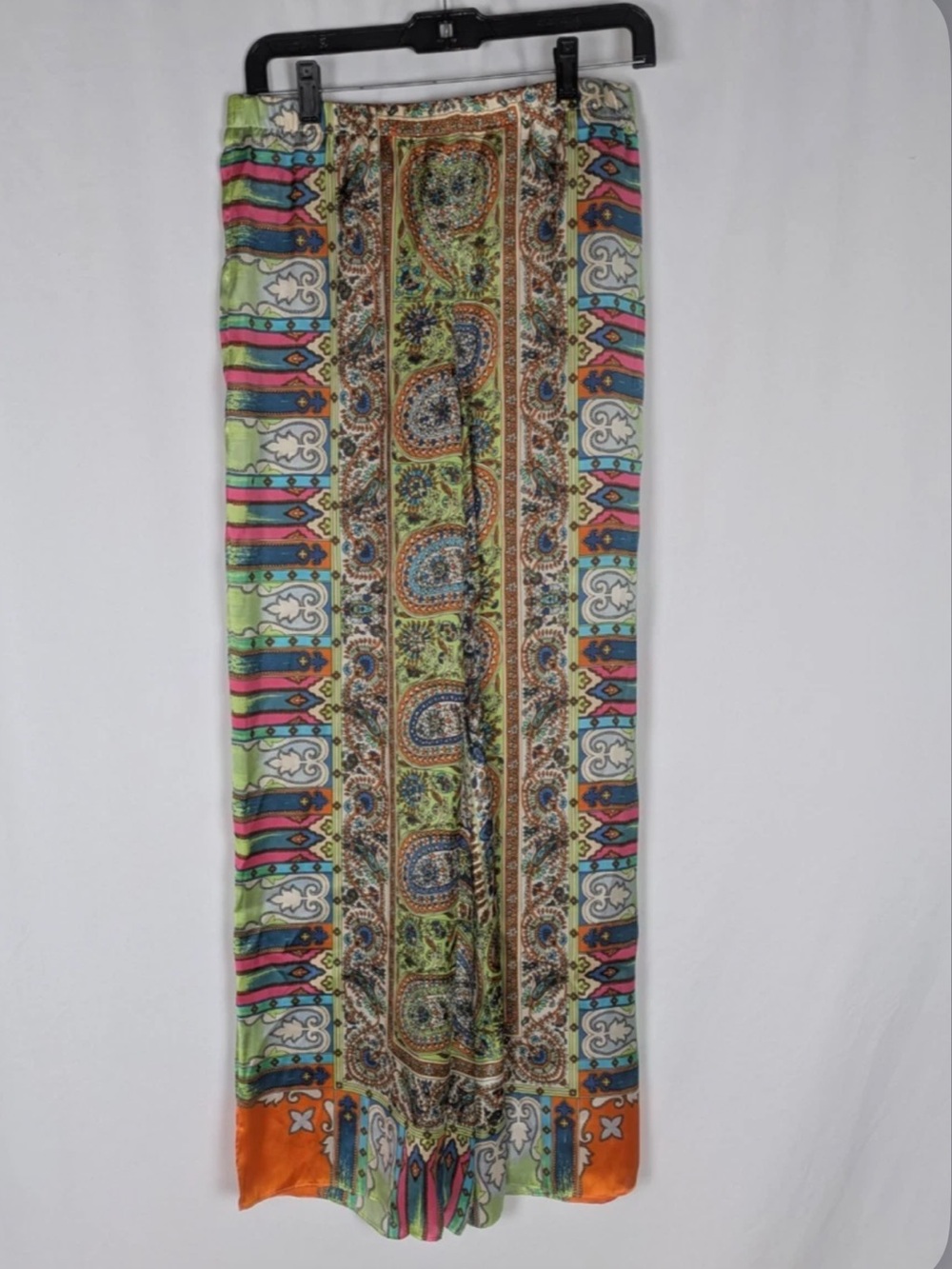 Chicos mixed paisley print satin palazzo pants vibrant, multicolored